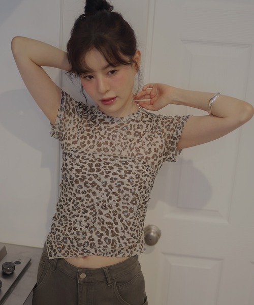 Mili affinity(ミリアフィニティー)の「ヒョウ柄シアーTEE(Tシャツ/カットソー・レディース・アイボリー/ベージュ・FREE)」の1枚目の写真
