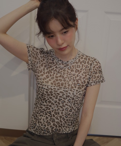Mili affinity(ミリアフィニティー)の「ヒョウ柄シアーTEE(Tシャツ/カットソー・レディース・アイボリー/ベージュ・FREE)」の20枚目の写真