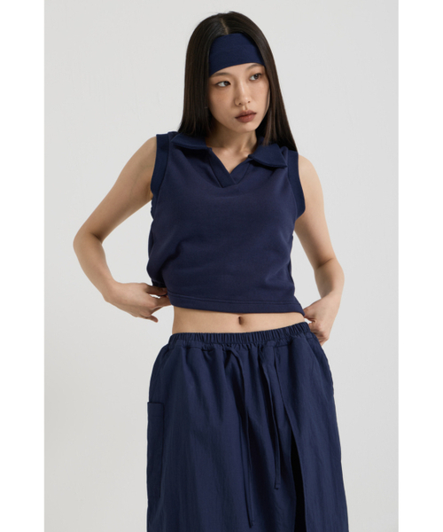 VADEFY（ヴァデファイ）の「スリーブレスカラー ベスト、ネイビー（Tシャツ/カットソー・レディース・その他・ONE SIZE）」の6枚目の写真