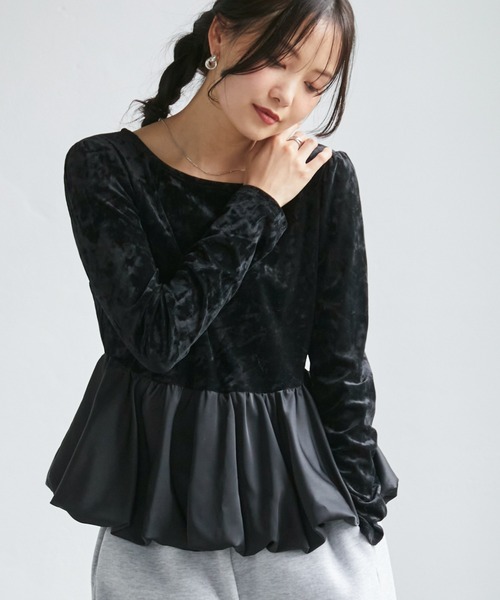 solleim(ソルレム)の「バルーンドッキングベロアプルオーバー(Tシャツ/カットソー・レディース・アイボリー/ブラック/ブラウン・M/L)」の3枚目の写真