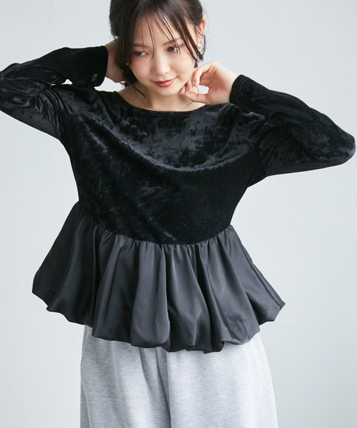 solleim(ソルレム)の「バルーンドッキングベロアプルオーバー(Tシャツ/カットソー・レディース・アイボリー/ブラック/ブラウン・M/L)」の8枚目の写真