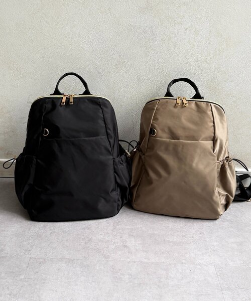Chez toi(シェトワ)の「【大容量】【9ポケット付き】【撥水加工】ナイロンA4リュック(バックパック/リュック・レディース・ベージュ/ブラック・FREE)」の3枚目の写真