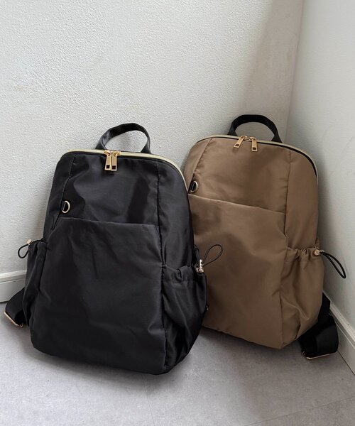 Chez toi(シェトワ)の「【大容量】【9ポケット付き】【撥水加工】ナイロンA4リュック(バックパック/リュック・レディース・ベージュ/ブラック・FREE)」の14枚目の写真