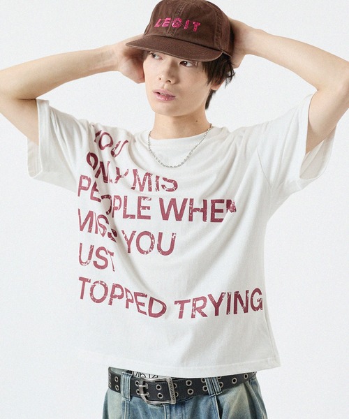 MSG(エムエスジー)の「ショート丈ロゴプリントTシャツ 半袖(Tシャツ/カットソー・メンズ・グレー/ホワイト/ブラック/ブルー・FREE)」の1枚目の写真