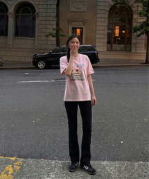 Cotton Oversized Lettering&Cake Print Tee (pink)