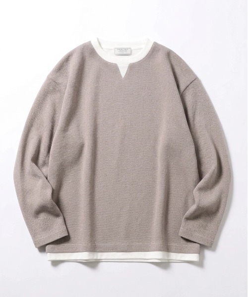 MARUKAWA(マルカワ)の「2026AW Heathered Brushed Fake Layered Key Neck Long Sleeve T-Shirt/カット杢起毛 無地 フェイクレイヤード キーネックロンT 長袖Tシャツ(Tシャツ/カットソー・メンズ・グレー/ベージュ/ブラック/ネイビー・M/L/LL)」の3枚目の写真