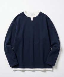2026AW Heathered Brushed Fake Layered Key Neck Long Sleeve T-Shirt/カット杢起毛 無地 フェイクレイヤード キーネックロンT 長袖Tシャツ