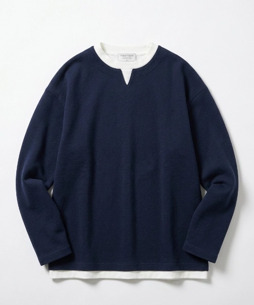MARUKAWA(マルカワ)の「2026AW Heathered Brushed Fake Layered Key Neck Long Sleeve T-Shirt/カット杢起毛 無地 フェイクレイヤード キーネックロンT 長袖Tシャツ(Tシャツ/カットソー・メンズ・グレー/ベージュ/ブラック/ネイビー・M/L/LL)」の4枚目の写真