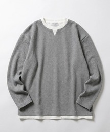2026AW Heathered Brushed Fake Layered Key Neck Long Sleeve T-Shirt/カット杢起毛 無地 フェイクレイヤード キーネックロンT 長袖Tシャツ