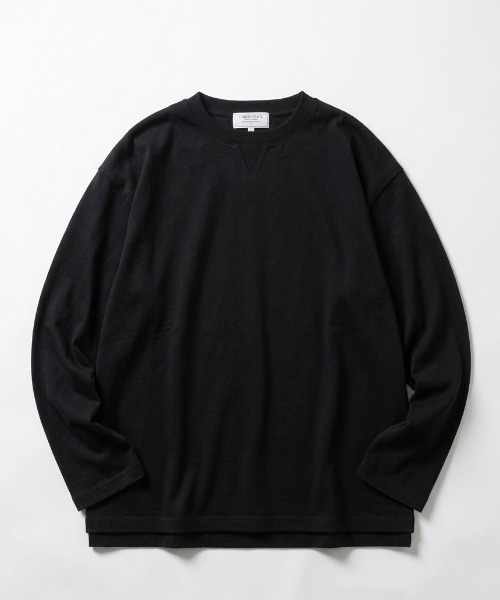 MARUKAWA(マルカワ)の「2026AW Heathered Brushed Fake Layered Key Neck Long Sleeve T-Shirt/カット杢起毛 無地 フェイクレイヤード キーネックロンT 長袖Tシャツ(Tシャツ/カットソー・メンズ・グレー/ベージュ/ブラック/ネイビー・M/L/LL)」の2枚目の写真