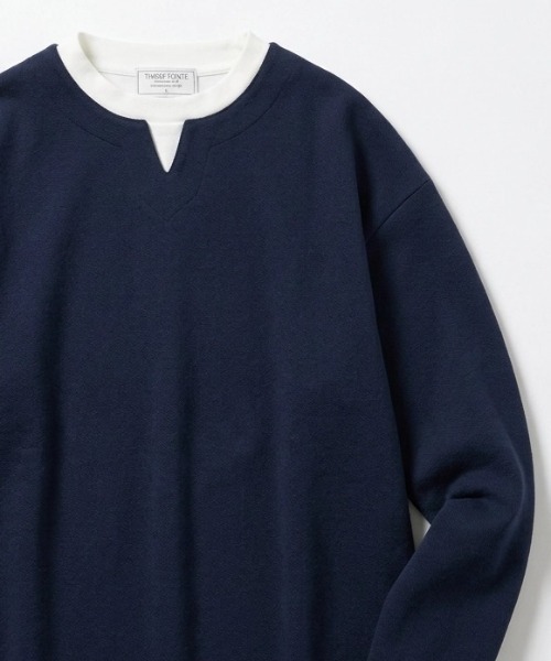 MARUKAWA(マルカワ)の「2026AW Heathered Brushed Fake Layered Key Neck Long Sleeve T-Shirt/カット杢起毛 無地 フェイクレイヤード キーネックロンT 長袖Tシャツ(Tシャツ/カットソー・メンズ・グレー/ベージュ/ブラック/ネイビー・M/L/LL)」の6枚目の写真