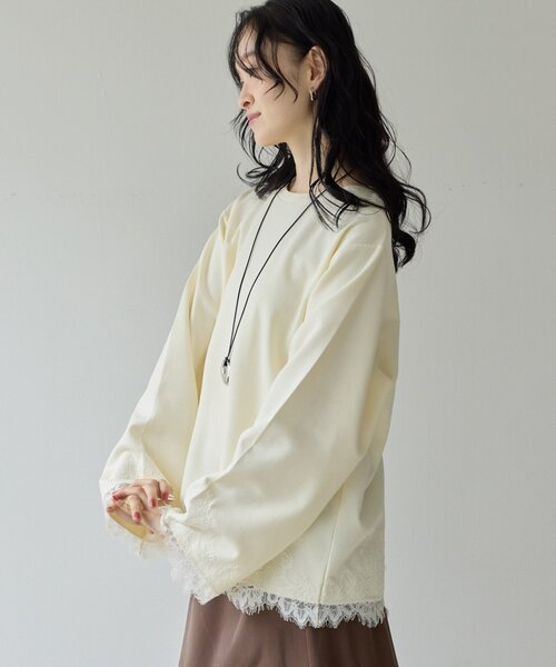 DISCOAT(ディスコート)の「【Noka】レース使いポンチプルオーバー《WEB限定》(Tシャツ/カットソー・レディース・アイボリー/チャコールグレー/グレイッシュベージュ・FREE)」の8枚目の写真