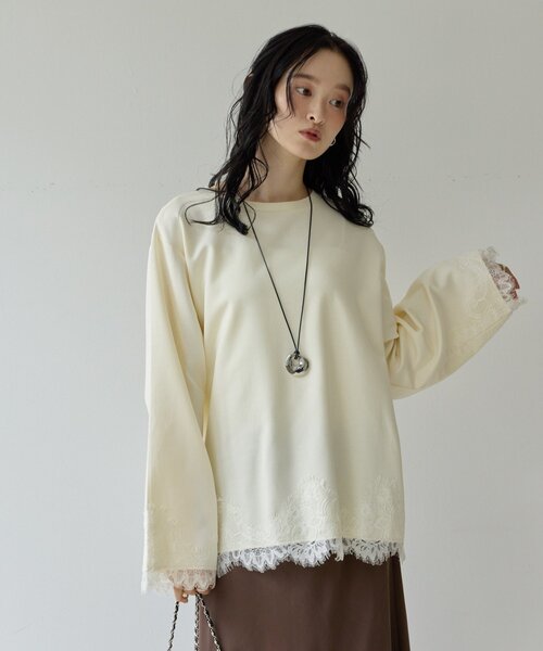 DISCOAT(ディスコート)の「【Noka】レース使いポンチプルオーバー《WEB限定》(Tシャツ/カットソー・レディース・アイボリー/チャコールグレー/グレイッシュベージュ・FREE)」の9枚目の写真