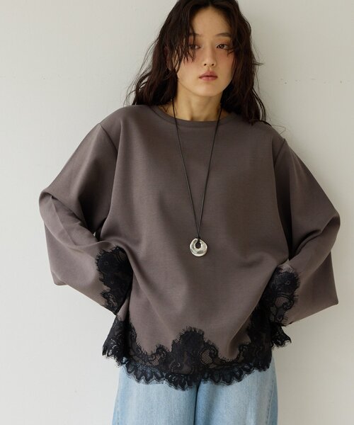 DISCOAT(ディスコート)の「【Noka】レース使いポンチプルオーバー《WEB限定》(Tシャツ/カットソー・レディース・アイボリー/チャコールグレー/グレイッシュベージュ・FREE)」の17枚目の写真