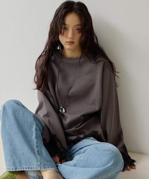 DISCOAT(ディスコート)の「【Noka】レース使いポンチプルオーバー《WEB限定》(Tシャツ/カットソー・レディース・アイボリー/チャコールグレー/グレイッシュベージュ・FREE)」の22枚目の写真