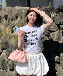 ドットシースルーロングスリーブレイヤードカジュアル半袖Tシャツセット(アイボリー/アイボリー)