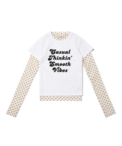 CARGOBROS FOR WOMAN(カーゴブロスフォーウィメン)の「ドットシースルーロングスリーブレイヤードカジュアル半袖Tシャツセット(アイボリー/アイボリー)(Tシャツ/カットソー・レディース・その他・FREE)」の9枚目の写真