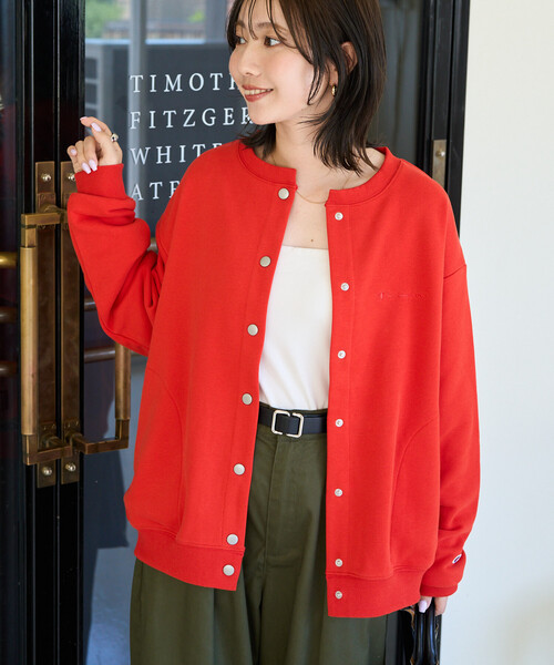 FREAK'S STORE(フリークスストア)の「限定展開 Champion × FREAK'S STORE/チャンピオン 別注 スナップ スウェット カーディガン(カーディガン/ボレロ・レディース・ライトグレー/レッド/ブラック/ネイビー/グレー・フリ-)」の14枚目の写真