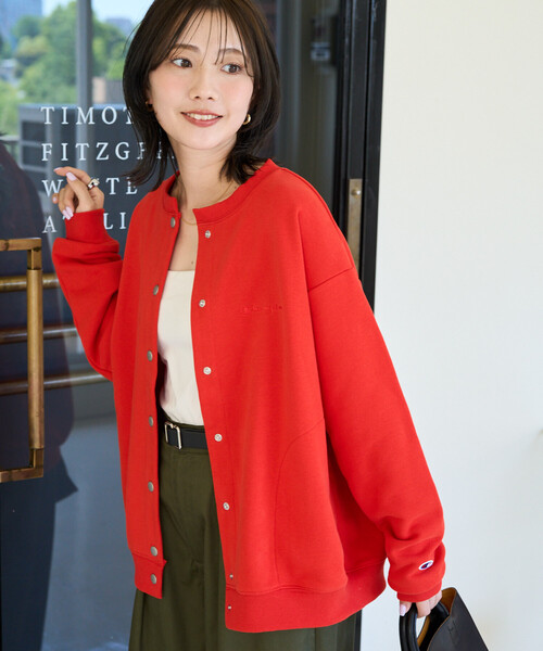FREAK'S STORE(フリークスストア)の「限定展開 Champion × FREAK'S STORE/チャンピオン 別注 スナップ スウェット カーディガン(カーディガン/ボレロ・レディース・ライトグレー/レッド/ブラック/ネイビー/グレー・フリ-)」の15枚目の写真