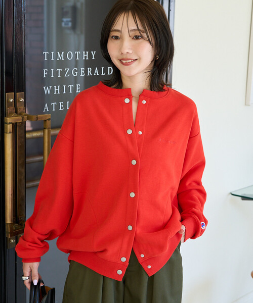 FREAK'S STORE(フリークスストア)の「限定展開 Champion × FREAK'S STORE/チャンピオン 別注 スナップ スウェット カーディガン(カーディガン/ボレロ・レディース・ライトグレー/レッド/ブラック/ネイビー/グレー・フリ-)」の16枚目の写真