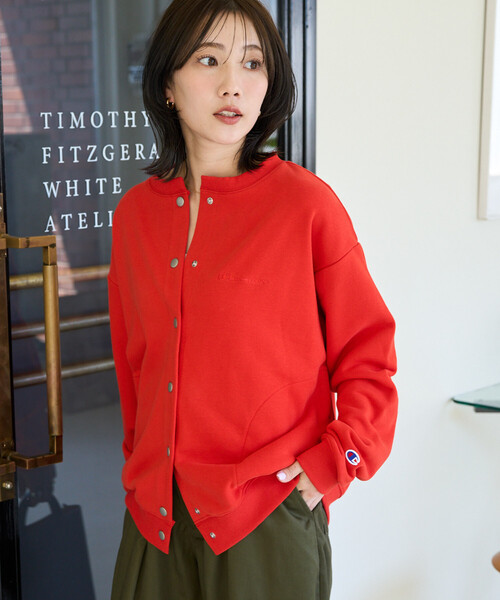 FREAK'S STORE(フリークスストア)の「限定展開 Champion × FREAK'S STORE/チャンピオン 別注 スナップ スウェット カーディガン(カーディガン/ボレロ・レディース・ライトグレー/レッド/ブラック/ネイビー/グレー・フリ-)」の17枚目の写真