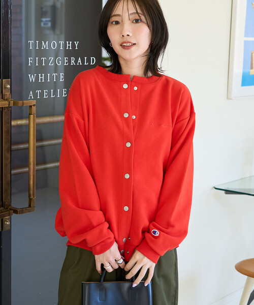 FREAK'S STORE(フリークスストア)の「限定展開 Champion × FREAK'S STORE/チャンピオン 別注 スナップ スウェット カーディガン(カーディガン/ボレロ・レディース・ライトグレー/レッド/ブラック/ネイビー/グレー・フリ-)」の18枚目の写真