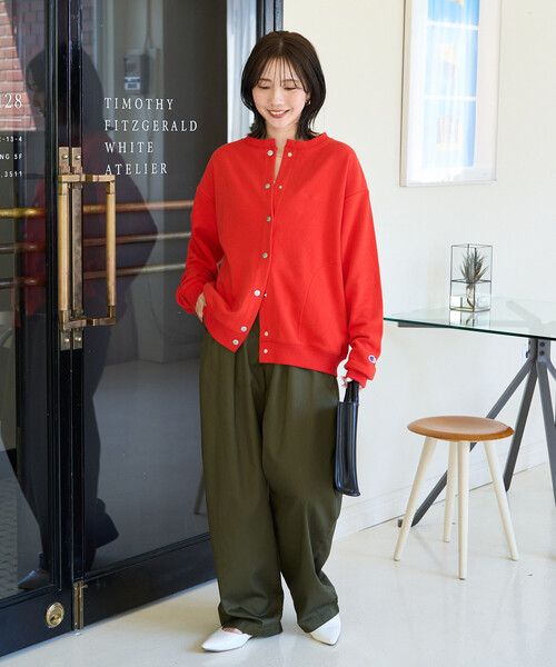 FREAK'S STORE(フリークスストア)の「限定展開 Champion × FREAK'S STORE/チャンピオン 別注 スナップ スウェット カーディガン(カーディガン/ボレロ・レディース・ライトグレー/レッド/ブラック/ネイビー/グレー・フリ-)」の19枚目の写真