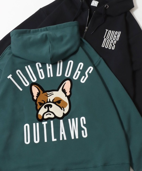 SITRY(シトリー)の「Dog Flock Print Sweat Zip Hoodie/アニマル 犬 バックプリント フロッキープリント オーバーサイズ ダブルジップ ヘビーウェイト 裏毛 スウェット フルジップパーカー フーディー パーカー レディース メンズ(パーカー・メンズ・ダークグリーン/アッシュ/ブラック・M/L)」の1枚目の写真