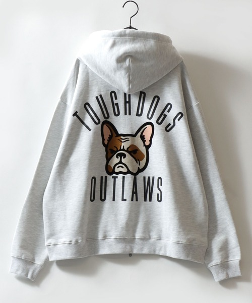 SITRY(シトリー)の「Dog Flock Print Sweat Zip Hoodie/アニマル 犬 バックプリント フロッキープリント オーバーサイズ ダブルジップ ヘビーウェイト 裏毛 スウェット フルジップパーカー フーディー パーカー レディース メンズ(パーカー・メンズ・ダークグリーン/アッシュ/ブラック・M/L)」の7枚目の写真