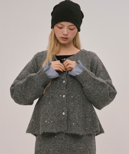 loin nuit（ロワンニュイ）の「spangle peplum knit / スパンコールペプラムニット（カーディガン/ボレロ・レディース・ライトブラウン/アイボリー/ブルー/ブラック/グレー/ピンク・FREE）」の8枚目の写真
