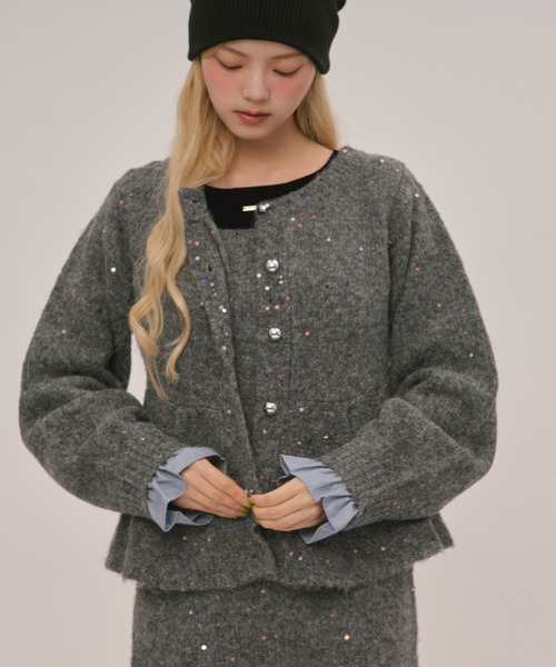 loin nuit（ロワンニュイ）の「spangle peplum knit / スパンコールペプラムニット（カーディガン/ボレロ・レディース・ライトブラウン/アイボリー/ブルー/ブラック/グレー/ピンク・FREE）」の9枚目の写真