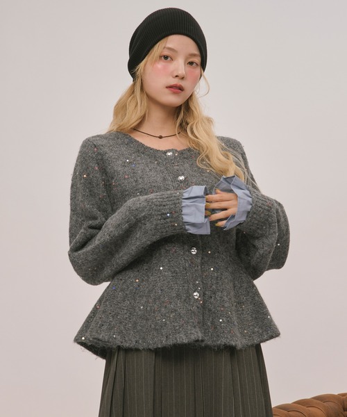 loin nuit（ロワンニュイ）の「spangle peplum knit / スパンコールペプラムニット（カーディガン/ボレロ・レディース・ライトブラウン/アイボリー/ブルー/ブラック/グレー/ピンク・FREE）」の13枚目の写真