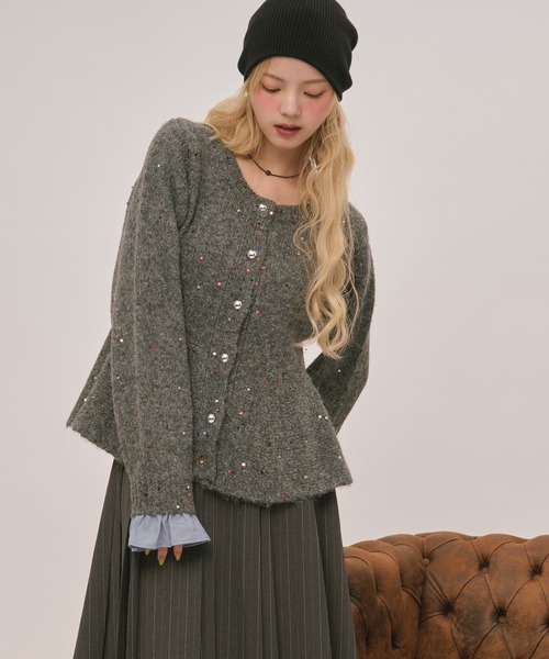 loin nuit（ロワンニュイ）の「spangle peplum knit / スパンコールペプラムニット（カーディガン/ボレロ・レディース・ライトブラウン/アイボリー/ブルー/ブラック/グレー/ピンク・FREE）」の14枚目の写真