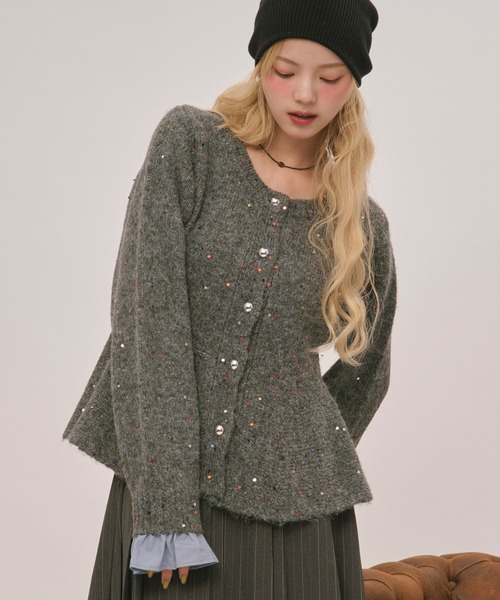 loin nuit（ロワンニュイ）の「spangle peplum knit / スパンコールペプラムニット（カーディガン/ボレロ・レディース・ライトブラウン/アイボリー/ブルー/ブラック/グレー/ピンク・FREE）」の10枚目の写真