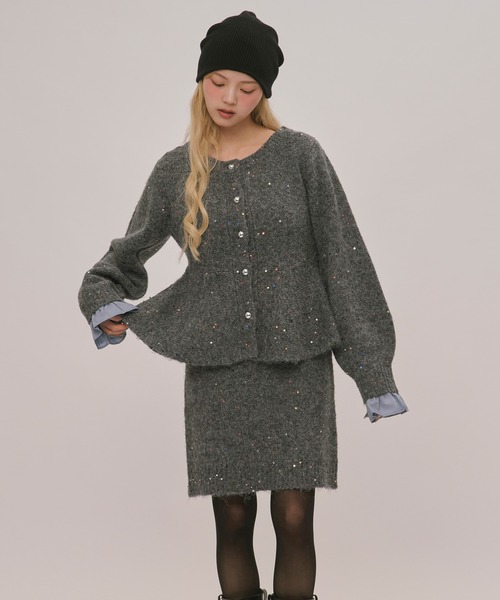 loin nuit（ロワンニュイ）の「spangle peplum knit / スパンコールペプラムニット（カーディガン/ボレロ・レディース・ライトブラウン/アイボリー/ブルー/ブラック/グレー/ピンク・FREE）」の15枚目の写真