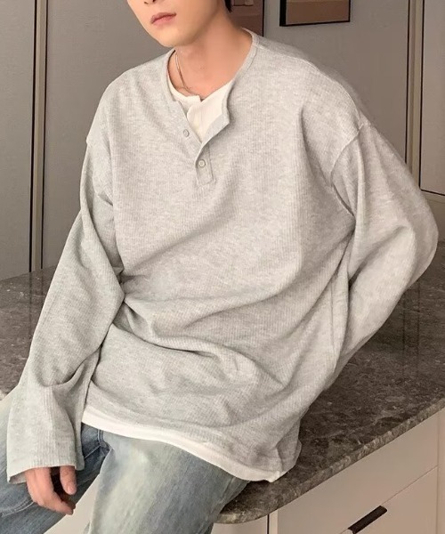 link lot（リンクロット）の「【26年秋冬新作アイテム】フェイクレイヤードワッフルヘンリーネックロングTシャツ（Tシャツ/カットソー・メンズ・ブラック/グレー・M/L）」の17枚目の写真