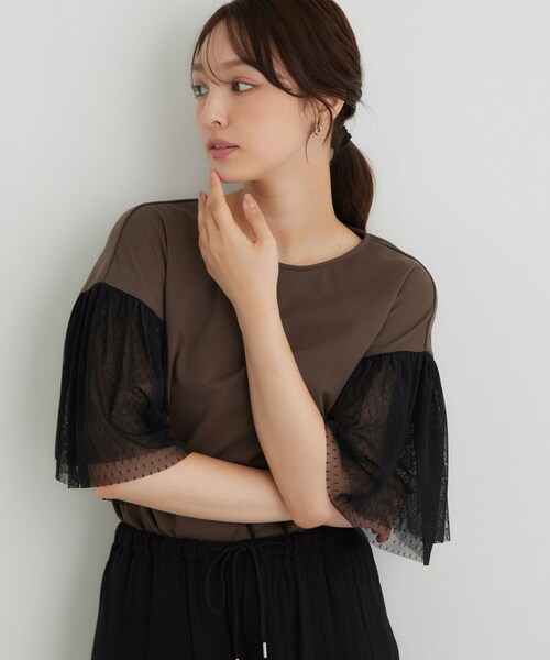 Sunauna(スーナウーナ)の「チュール袖カットソー(Tシャツ/カットソー・レディース・ブラック/ホワイト/ライトグリーン/ブラウン系その他・38/40)」の3枚目の写真
