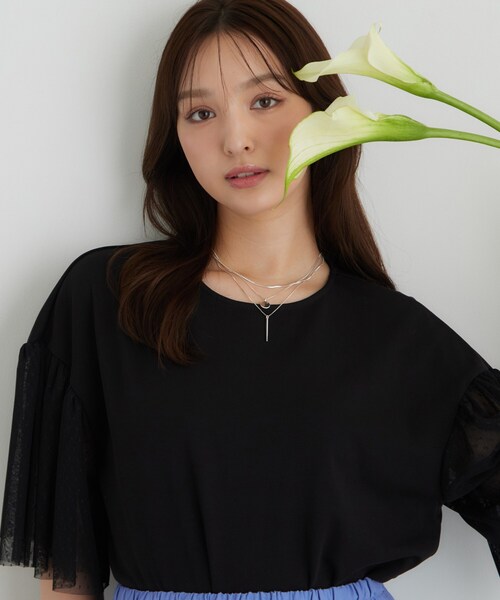 Sunauna(スーナウーナ)の「チュール袖カットソー(Tシャツ/カットソー・レディース・ブラック/ホワイト/ライトグリーン/ブラウン系その他・38/40)」の12枚目の写真