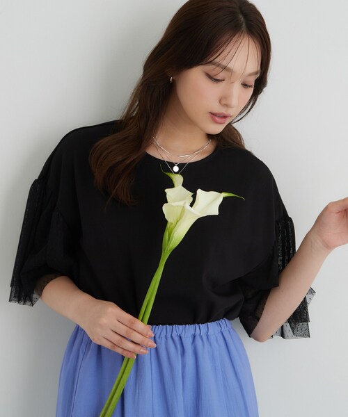 Sunauna(スーナウーナ)の「チュール袖カットソー(Tシャツ/カットソー・レディース・ブラック/ホワイト/ライトグリーン/ブラウン系その他・38/40)」の14枚目の写真