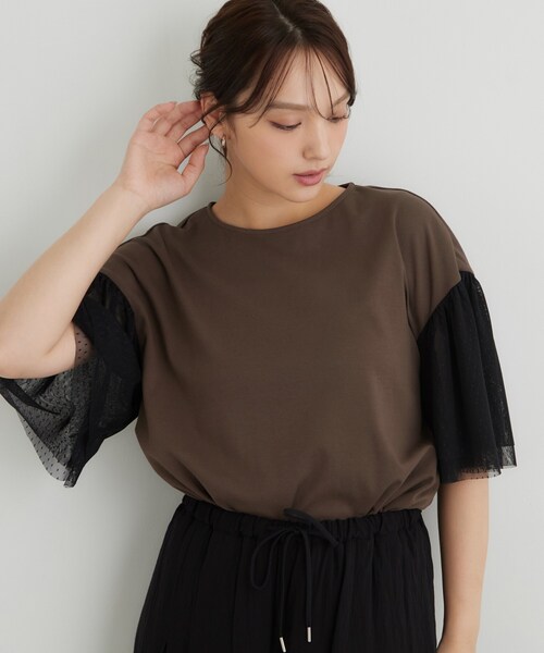 Sunauna(スーナウーナ)の「チュール袖カットソー(Tシャツ/カットソー・レディース・ブラック/ホワイト/ライトグリーン/ブラウン系その他・38/40)」の9枚目の写真