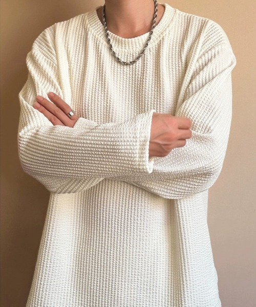 KELVIN(ケルヴァン)の「Textured Knit Long Tee テクスチャードニットロンT(Tシャツ/カットソー・メンズ・ホワイト/ブラック・LARGE/MEDIUM)」の17枚目の写真