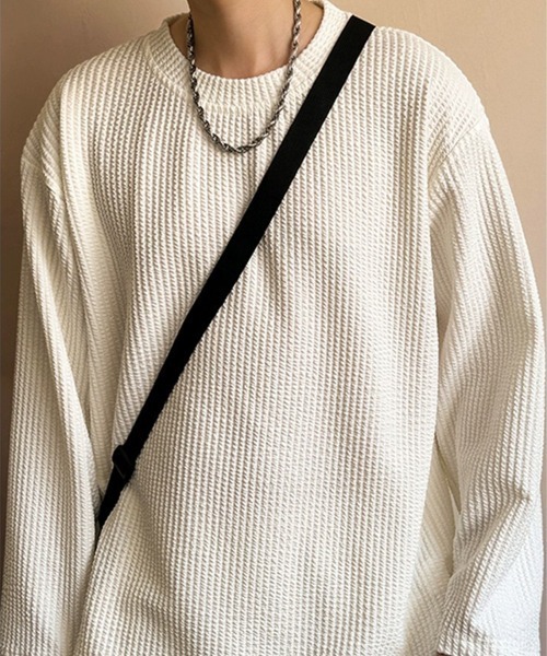 KELVIN(ケルヴァン)の「Textured Knit Long Tee テクスチャードニットロンT(Tシャツ/カットソー・メンズ・ホワイト/ブラック・LARGE/MEDIUM)」の7枚目の写真
