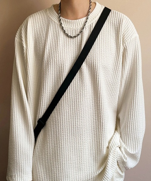 KELVIN(ケルヴァン)の「Textured Knit Long Tee テクスチャードニットロンT(Tシャツ/カットソー・メンズ・ホワイト/ブラック・LARGE/MEDIUM)」の8枚目の写真