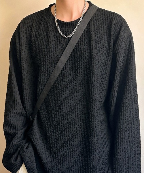 KELVIN(ケルヴァン)の「Textured Knit Long Tee テクスチャードニットロンT(Tシャツ/カットソー・メンズ・ホワイト/ブラック・LARGE/MEDIUM)」の3枚目の写真
