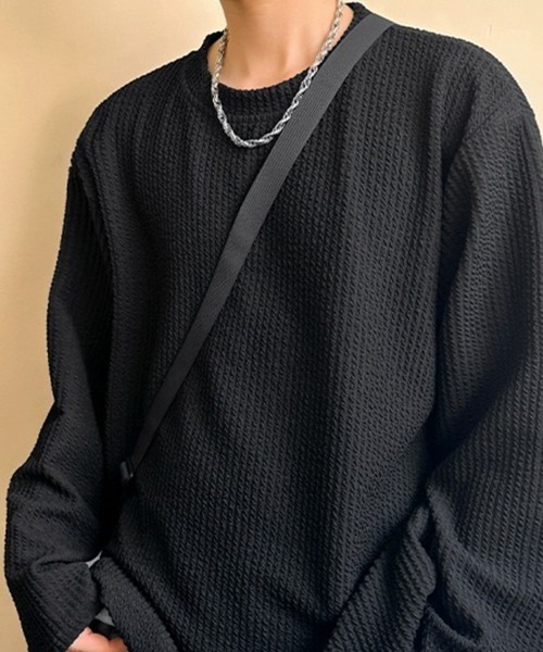 KELVIN(ケルヴァン)の「Textured Knit Long Tee テクスチャードニットロンT(Tシャツ/カットソー・メンズ・ホワイト/ブラック・LARGE/MEDIUM)」の4枚目の写真