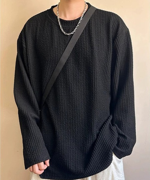 KELVIN(ケルヴァン)の「Textured Knit Long Tee テクスチャードニットロンT(Tシャツ/カットソー・メンズ・ホワイト/ブラック・LARGE/MEDIUM)」の5枚目の写真