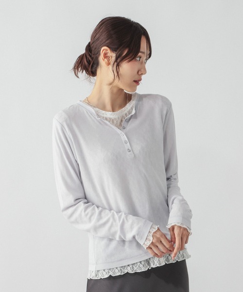 GLOBAL WORK（グローバルワーク）の「サラサラヘンリーネック長袖プルオーバー/1017895（Tシャツ/カットソー・レディース・ブラック/ワインレッド/ブルー系その他4/ライトグレー/ホワイト/ピンク系その他4・MEDIUM/LARGE）」の4枚目の写真