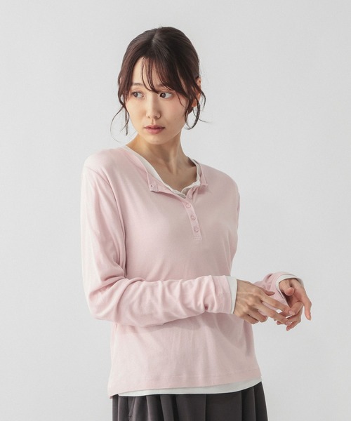 GLOBAL WORK（グローバルワーク）の「サラサラヘンリーネック長袖プルオーバー/1017895（Tシャツ/カットソー・レディース・ブラック/ワインレッド/ブルー系その他4/ライトグレー/ホワイト/ピンク系その他4・MEDIUM/LARGE）」の5枚目の写真