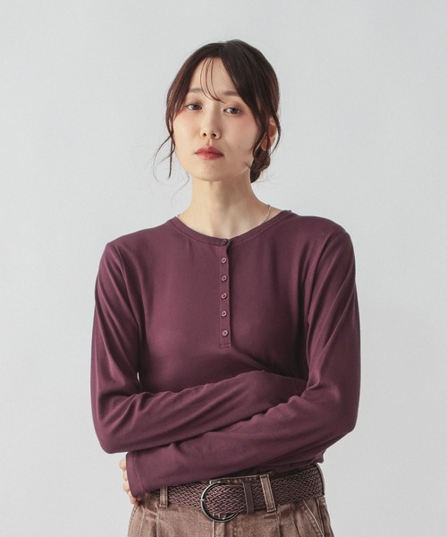 GLOBAL WORK（グローバルワーク）の「サラサラヘンリーネック長袖プルオーバー/1017895（Tシャツ/カットソー・レディース・ブラック/ワインレッド/ブルー系その他4/ライトグレー/ホワイト/ピンク系その他4・MEDIUM/LARGE）」の6枚目の写真