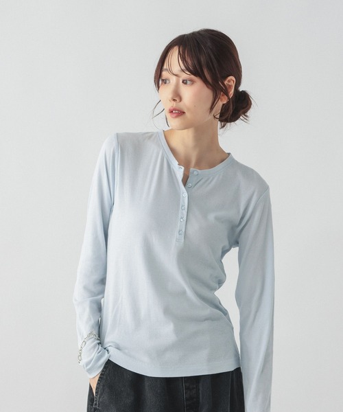GLOBAL WORK（グローバルワーク）の「サラサラヘンリーネック長袖プルオーバー/1017895（Tシャツ/カットソー・レディース・ブラック/ワインレッド/ブルー系その他4/ライトグレー/ホワイト/ピンク系その他4・MEDIUM/LARGE）」の13枚目の写真